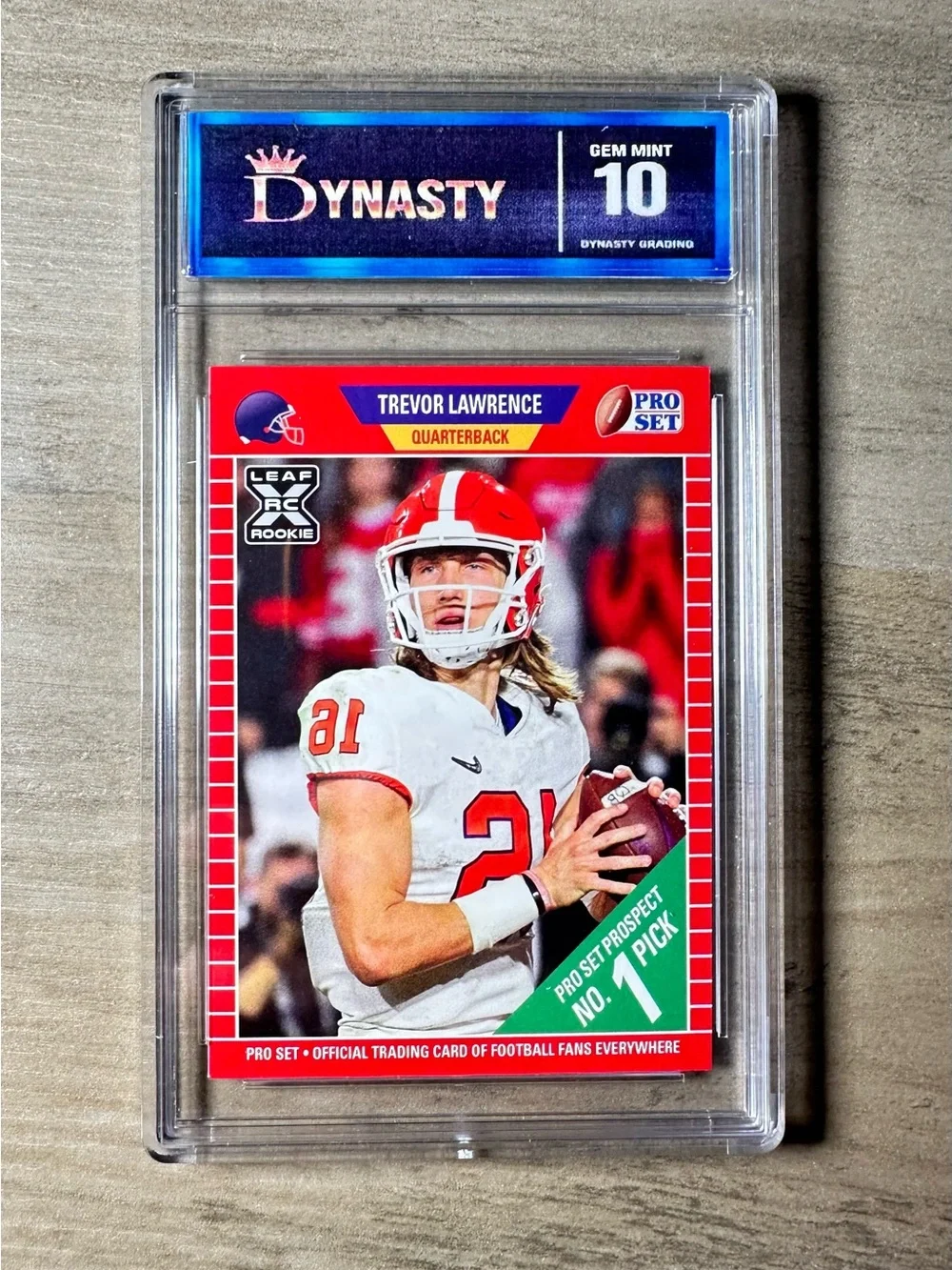 Trevor Lawrence Rookie Gem Mint 10 2021 Leaf #1 Prospect Novelty Card.